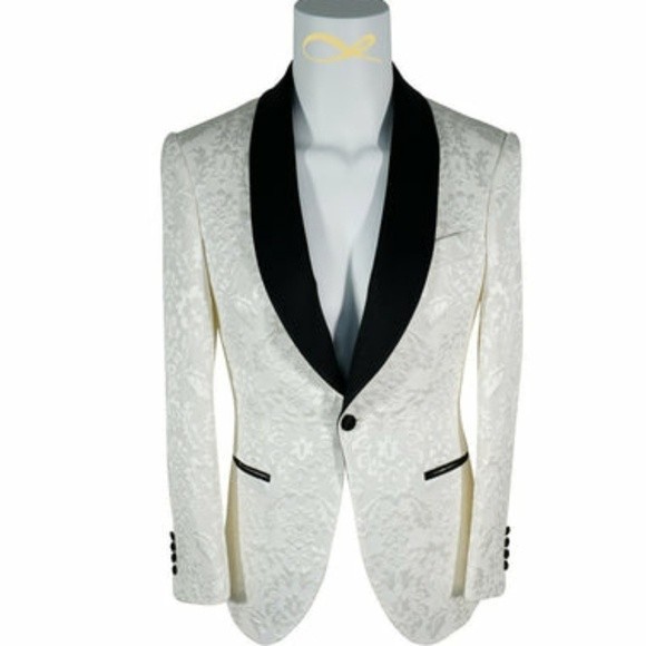 SEBASTIAN CRUZ COUTURE VANILLA & BLACK FIORE DINNER JACKET 44R - Picture 2 of 6
